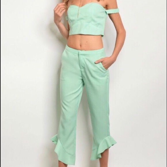 NWT Mint Crop Top And Trouser Set - Picture 3 of 6